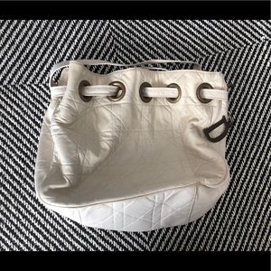 Christian Dior cream quilted drawstring bag